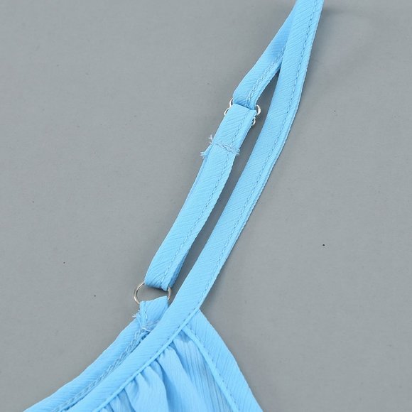 Light Blue Spaghetti Straps Pleated Ruffled Tank Top - Picture 13 of 13